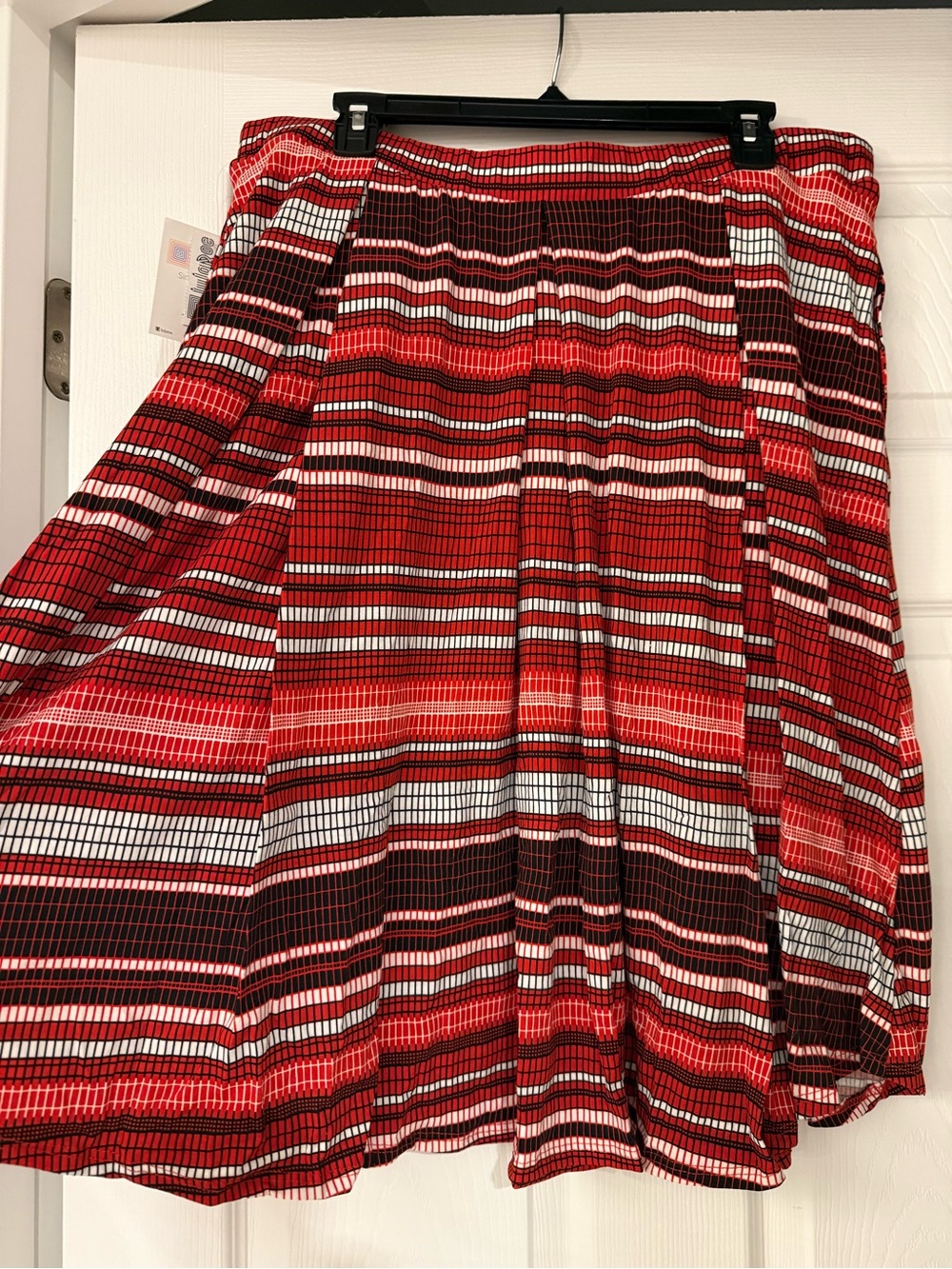 LuLaRoe Madison Red, White & Black Striped Skirt